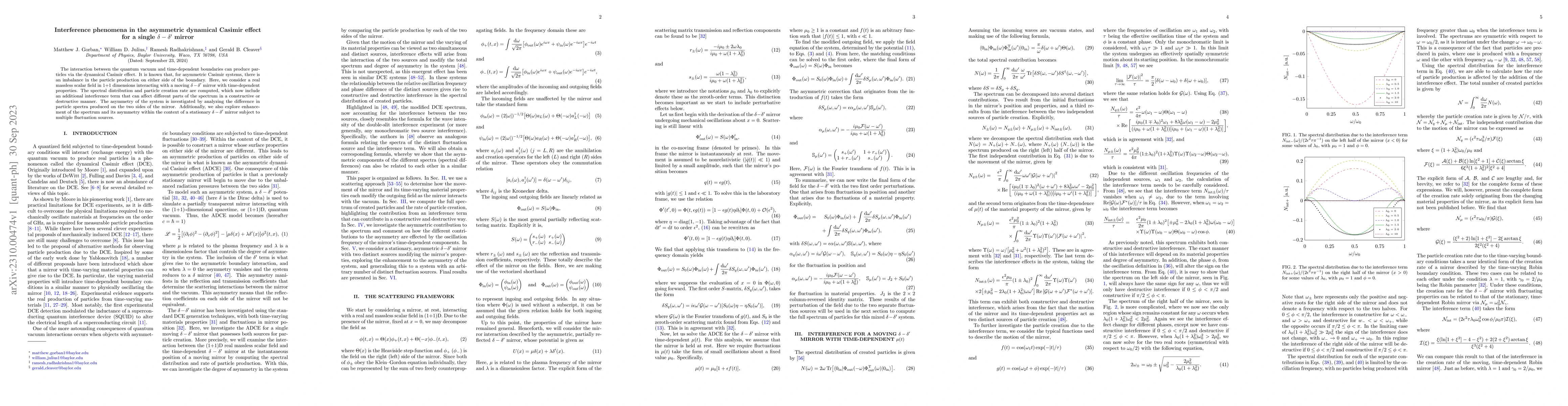 Thumbnail for Interference phenomena in the asymmetric dynamical Casimir effect for a
  single $\delta-\delta^{\prime}$ mirror