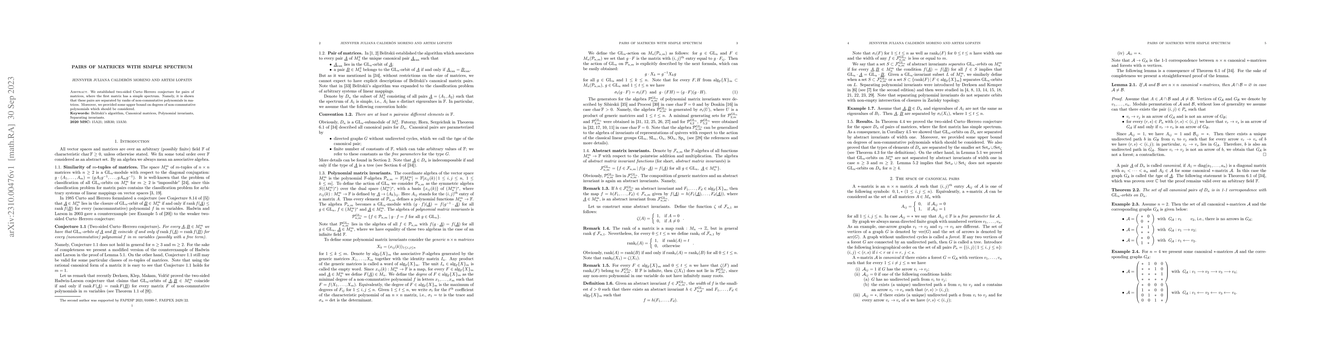 Thumbnail for Pairs of matrices with simple spectrum