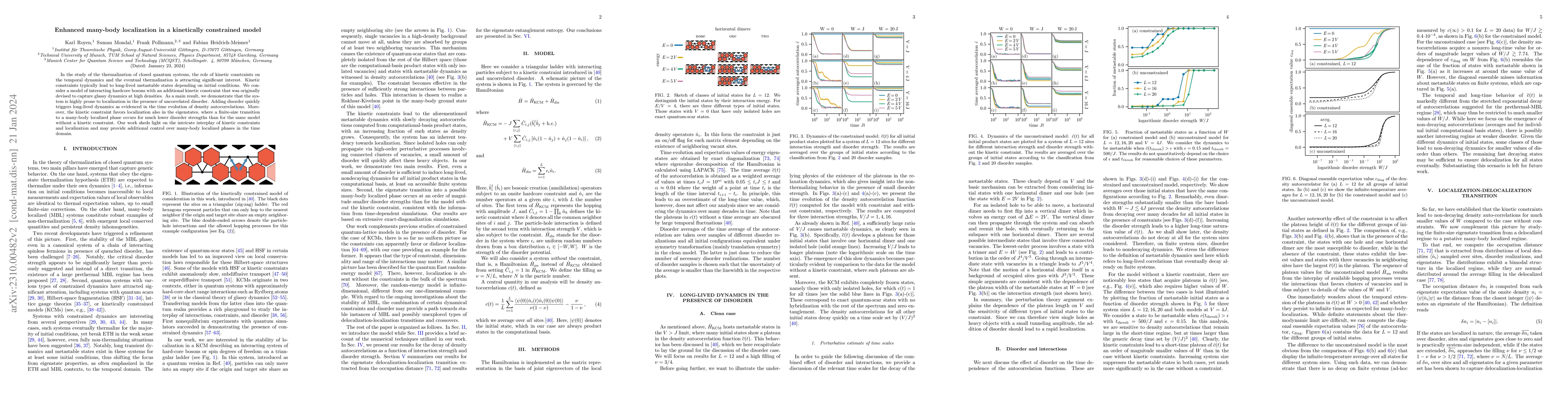 Thumbnail for Enhanced many-body localization in a kinetically constrained model