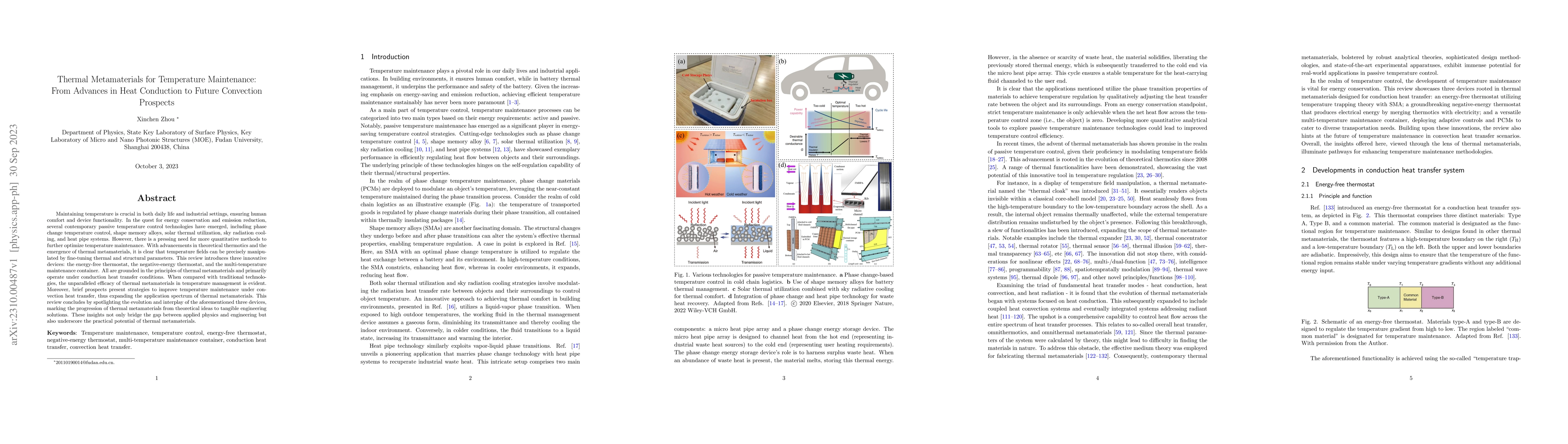 Thumbnail for Thermal Metamaterials for Temperature Maintenance: From Advances in Heat
  Conduction to Future Convection Prospects