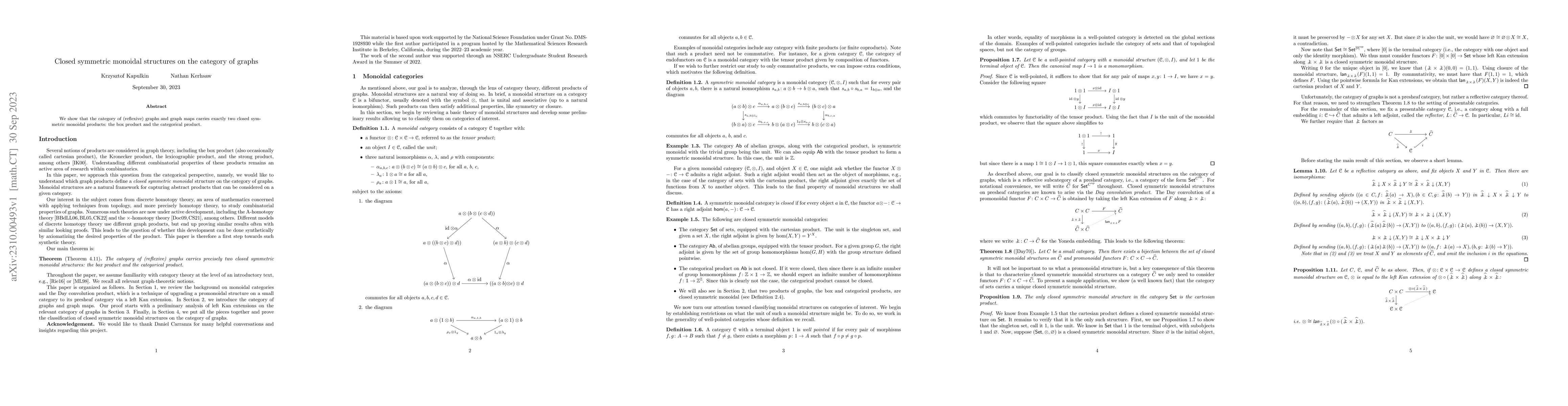 Thumbnail for Closed symmetric monoidal structures on the category of graphs