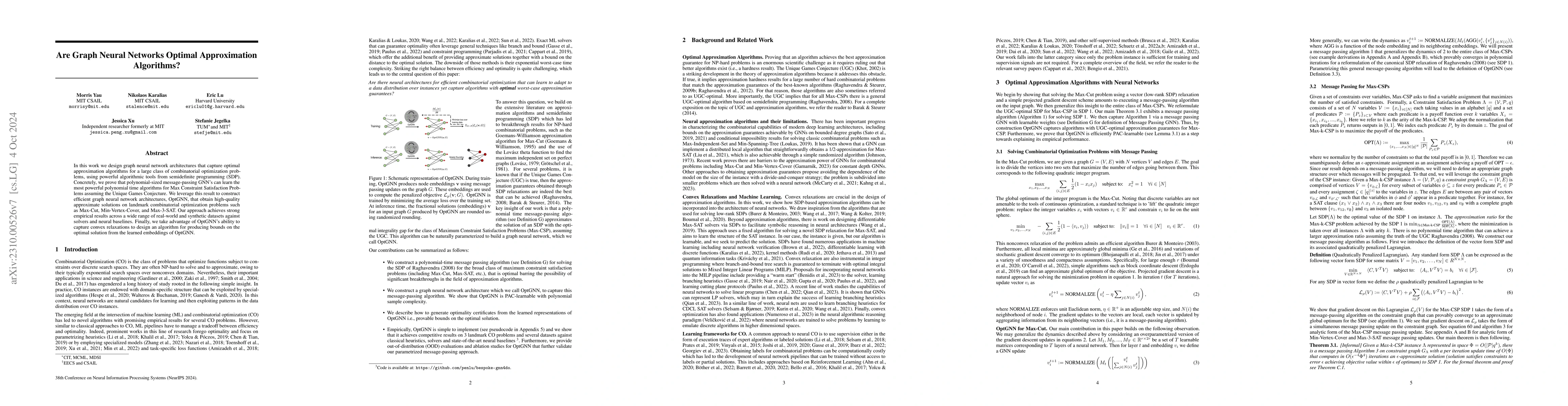 Thumbnail for Are Graph Neural Networks Optimal Approximation Algorithms?