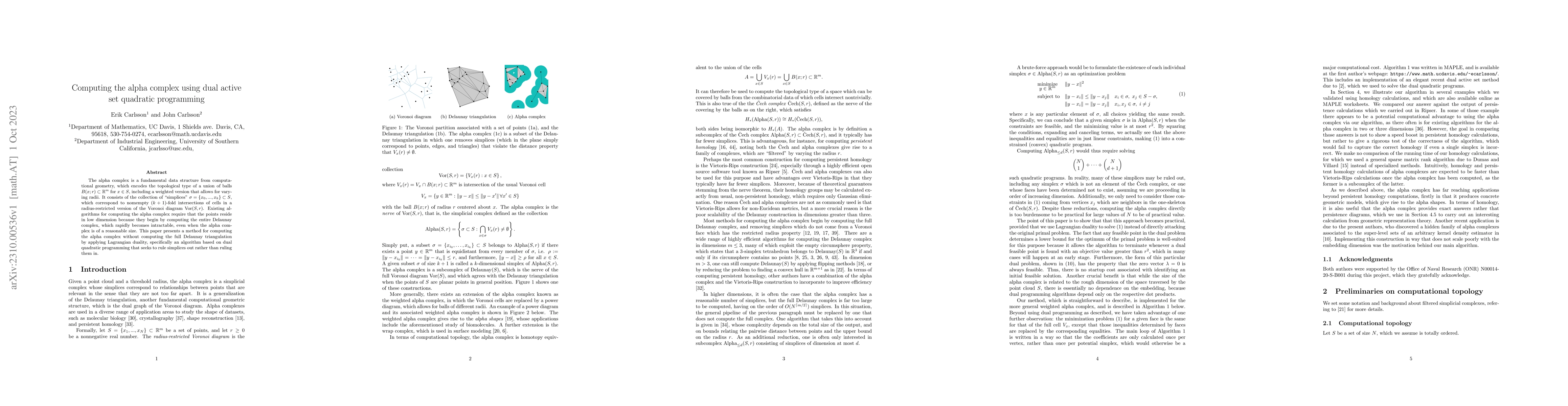 Thumbnail for Computing the alpha complex using dual active set methods