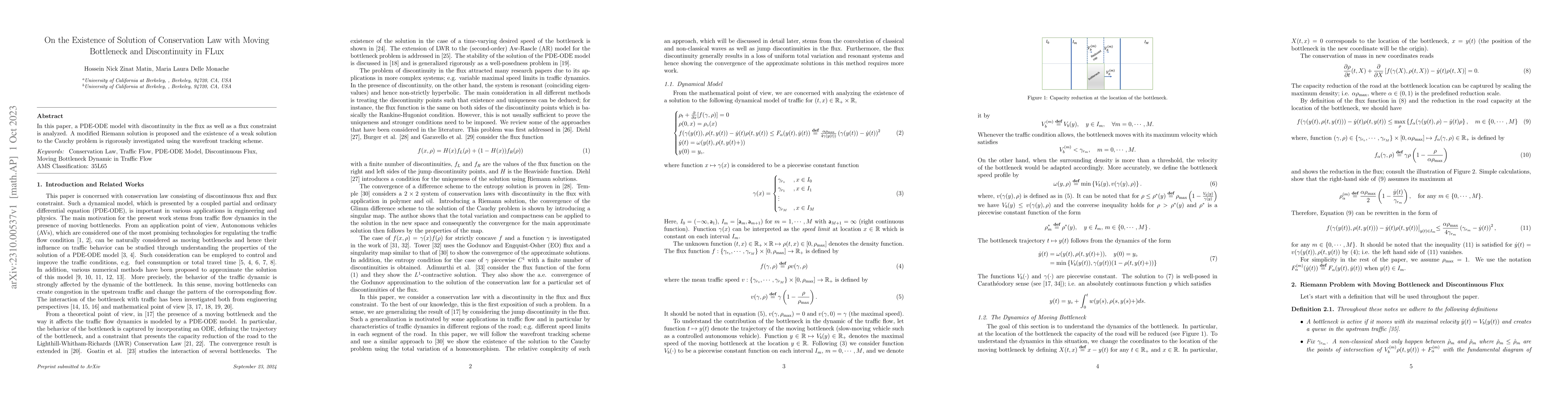Thumbnail for On the Existence of Solution of Conservation Law with Moving Bottleneck
  and Discontinuity in FLux
