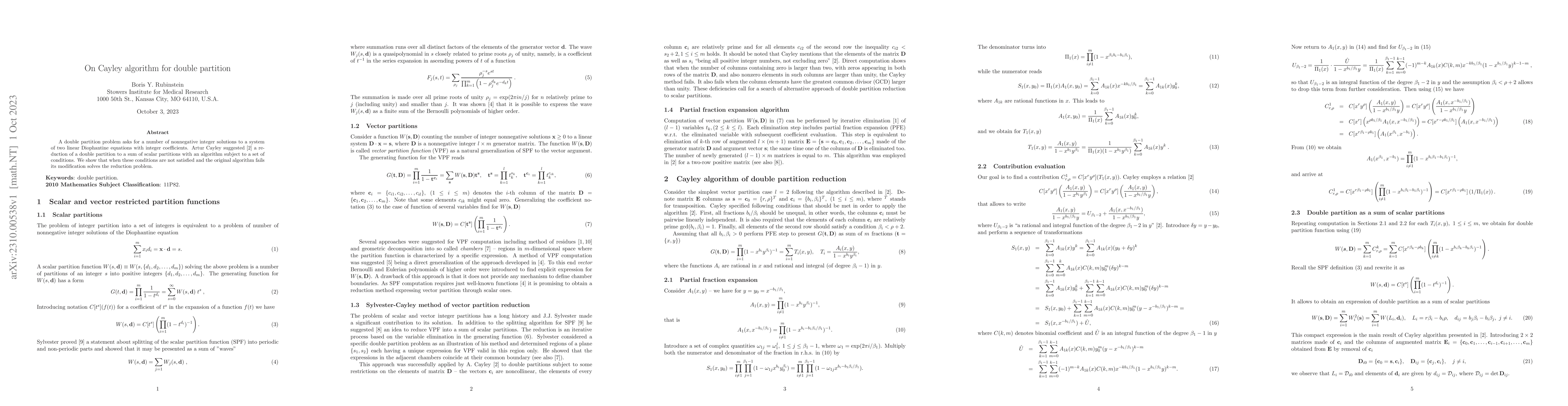 Thumbnail for On Cayley algorithm for double partition