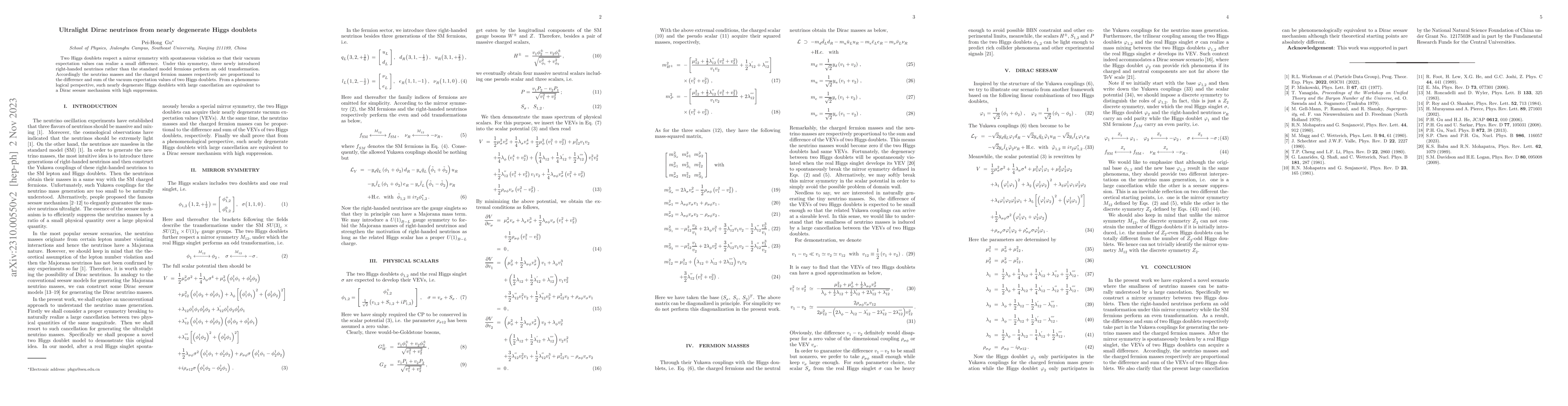 Thumbnail for Ultralight Dirac neutrinos from nearly degenerate Higgs doublets