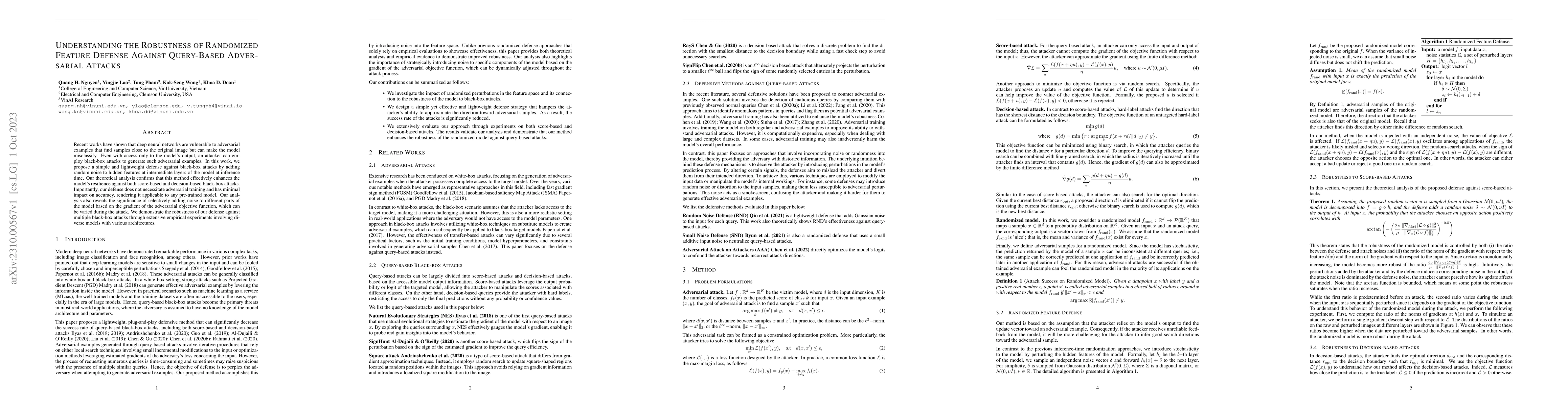 Thumbnail for Understanding the Robustness of Randomized Feature Defense Against
  Query-Based Adversarial Attacks