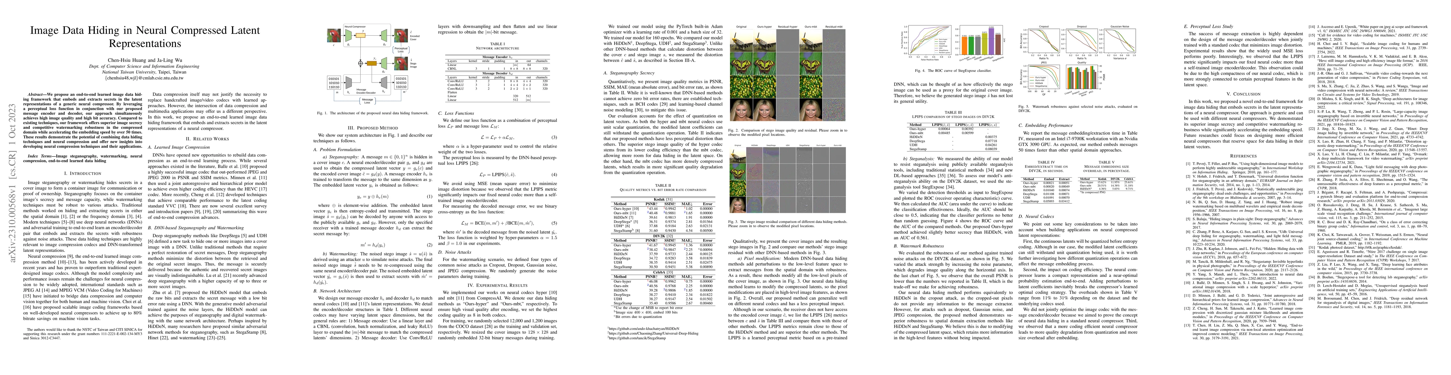 Thumbnail for Image Data Hiding in Neural Compressed Latent Representations