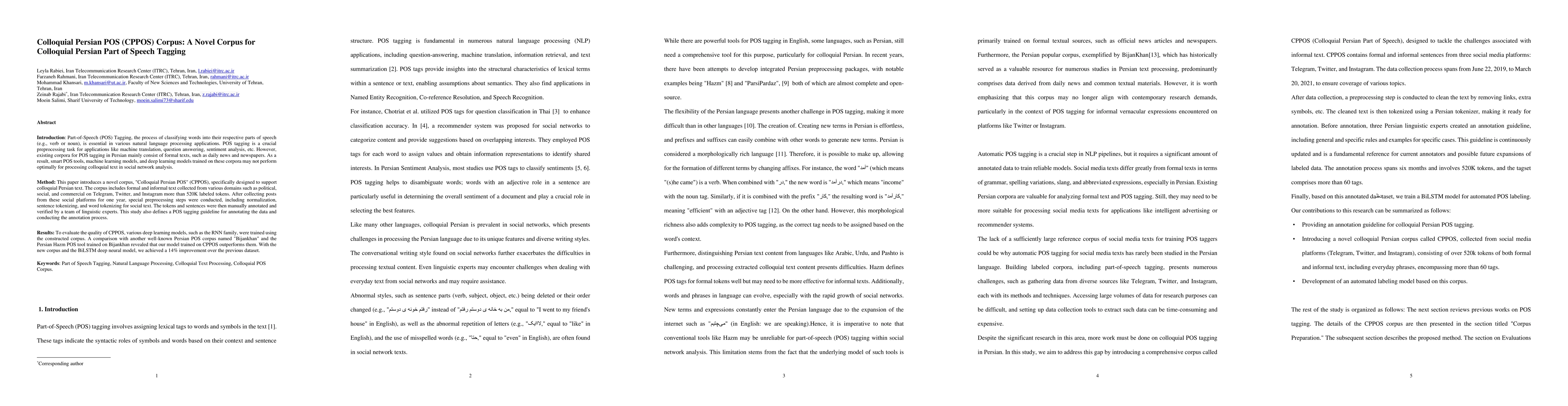 Thumbnail for Colloquial Persian POS (CPPOS) Corpus: A Novel Corpus for Colloquial
  Persian Part of Speech Tagging