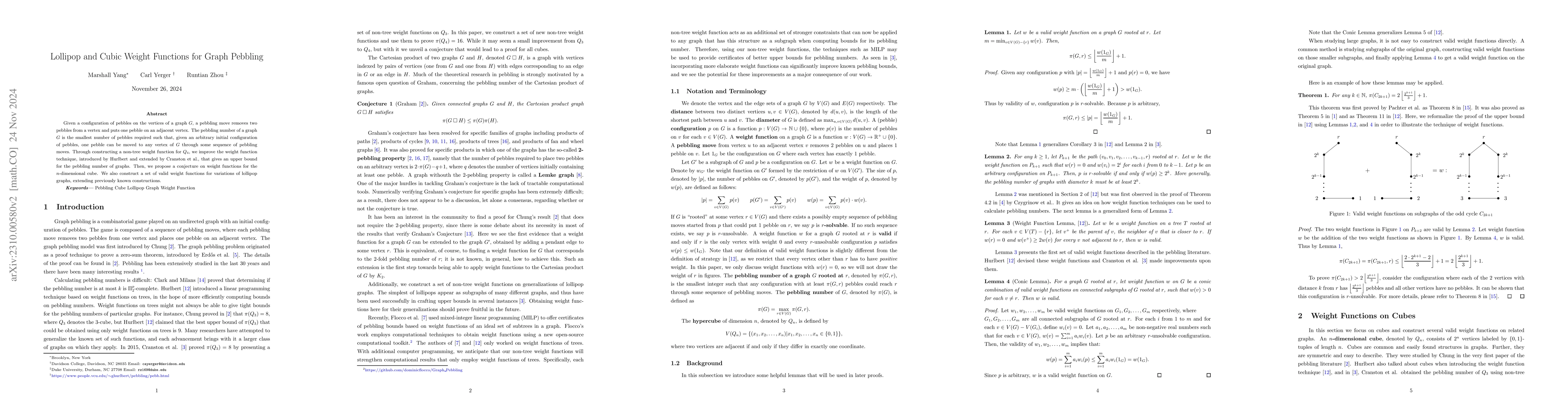 Thumbnail for Lollipop and Cubic Weight Functions for Graph Pebbling