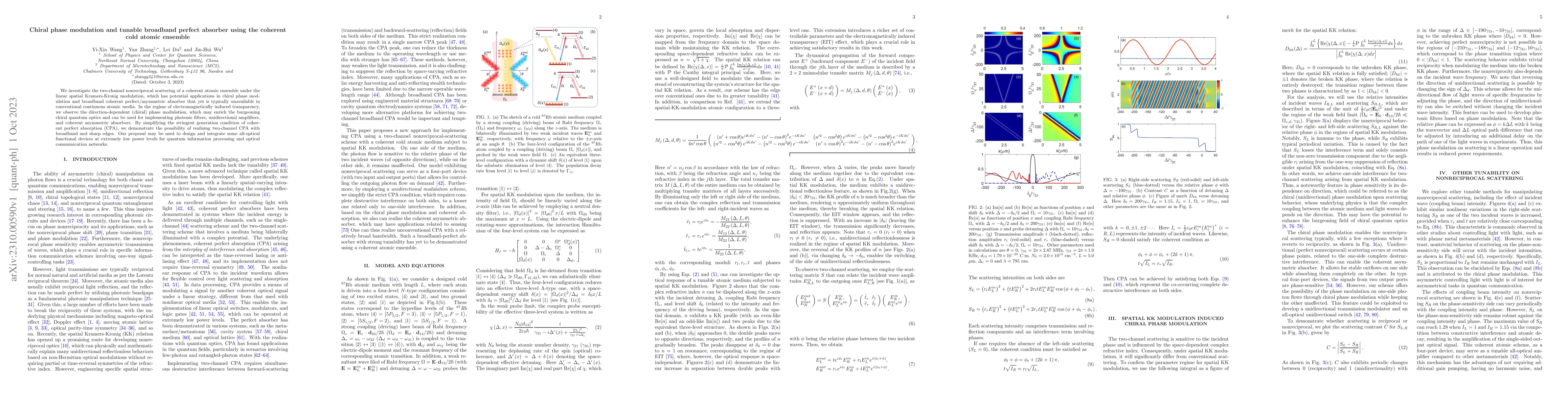 Thumbnail for Chiral phase modulation and tunable broadband perfect absorber using the
  coherent cold atomic ensemble