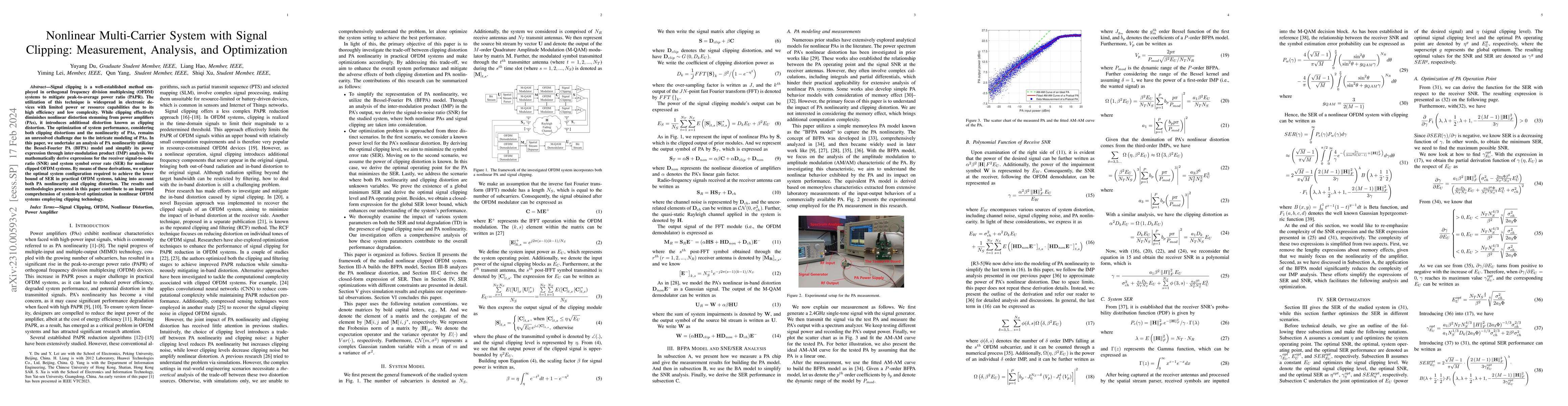 Thumbnail for Nonlinear Multi-Carrier System with Signal Clipping: Measurement,
  Analysis, and Optimization