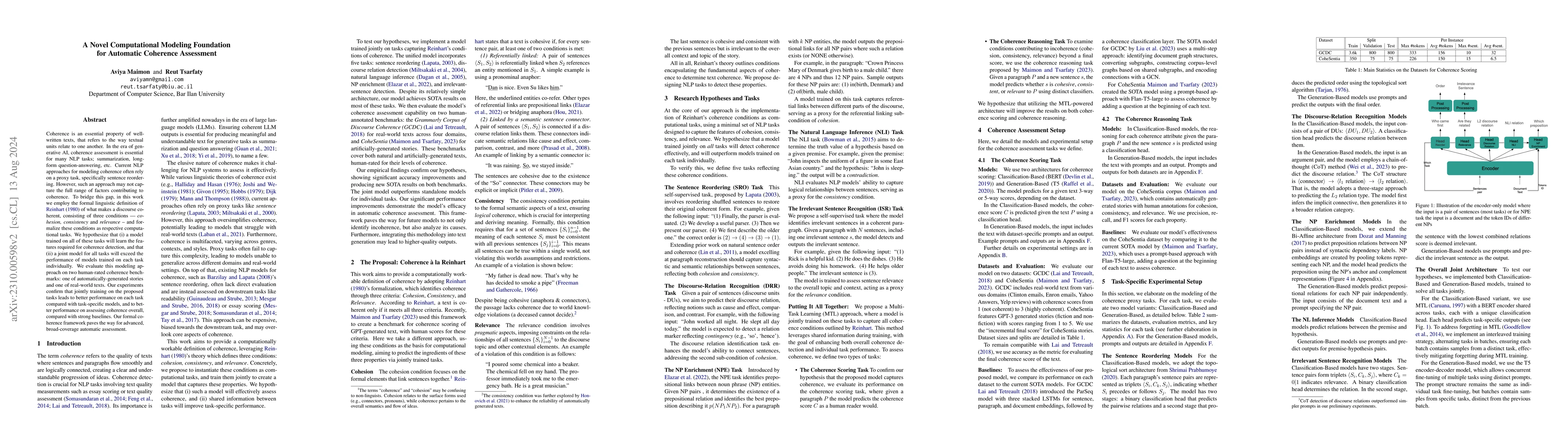 Thumbnail for A Novel Computational and Modeling Foundation for Automatic Coherence
  Assessment