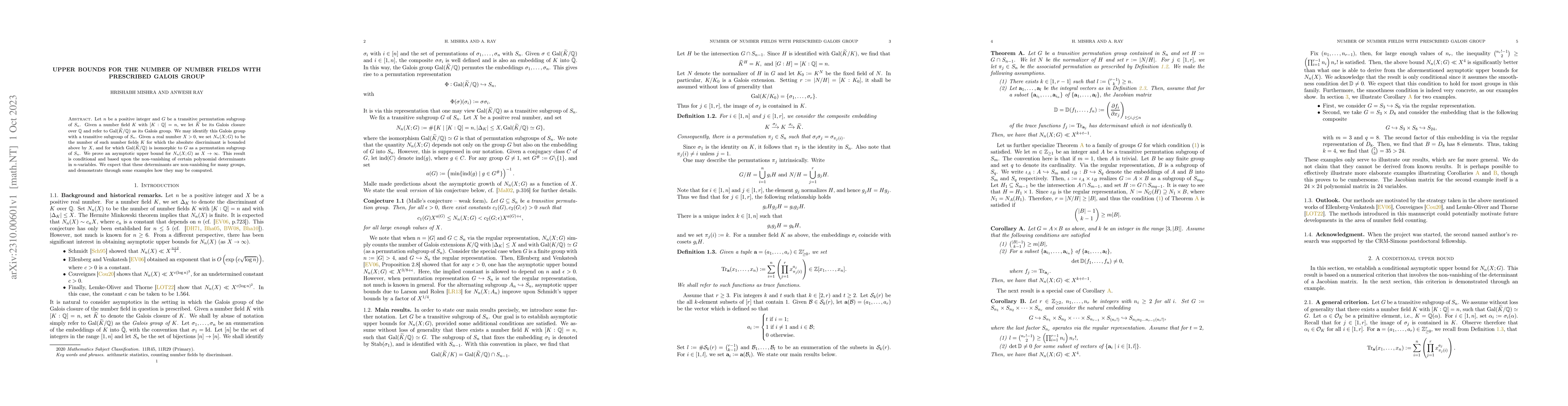 Thumbnail for Upper bounds for the number of number fields with prescribed Galois
  group