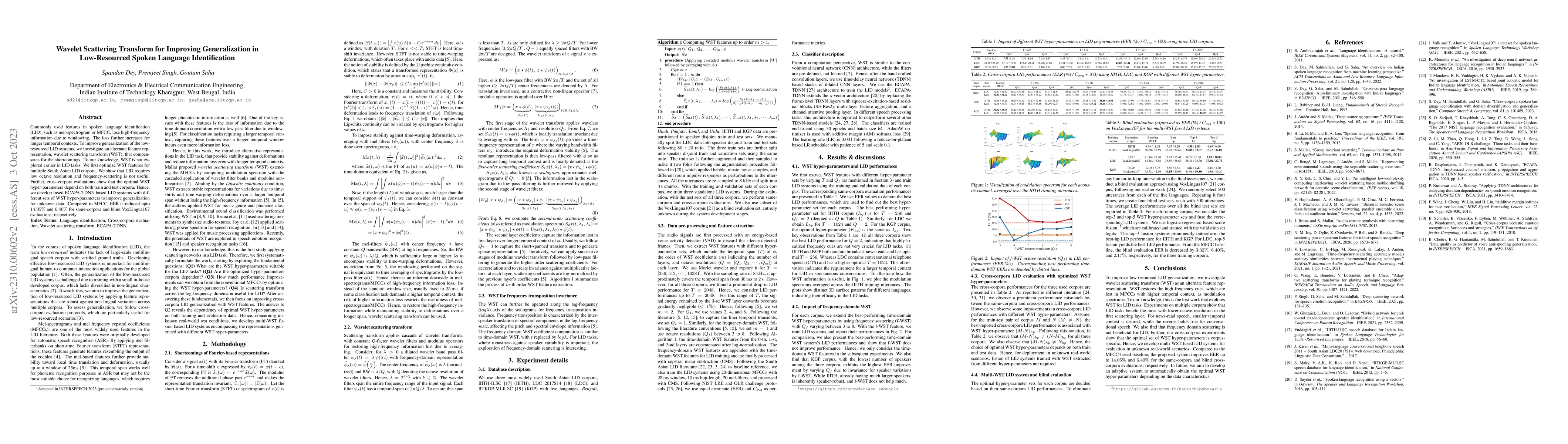 Thumbnail for Wavelet Scattering Transform for Improving Generalization in
  Low-Resourced Spoken Language Identification