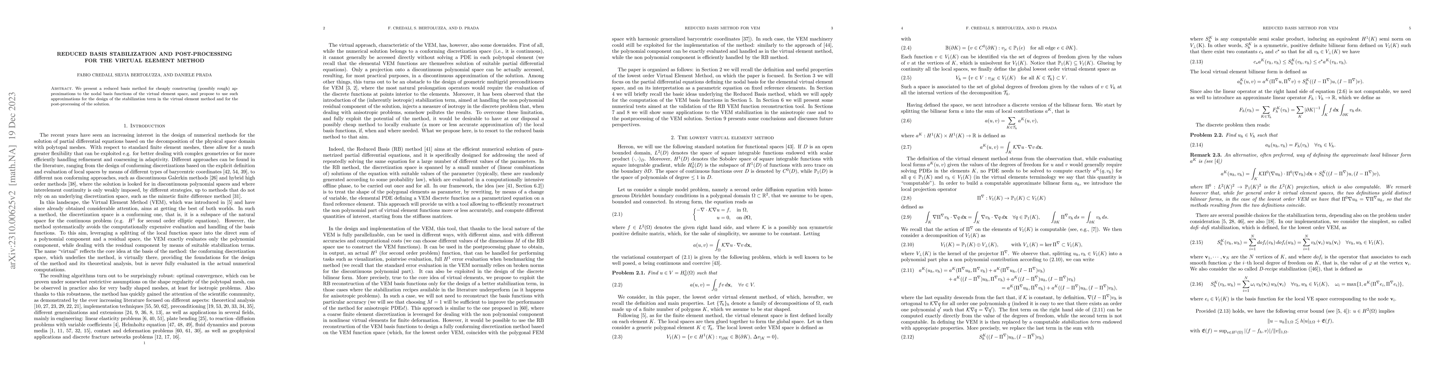Thumbnail for Reduced basis stabilization and post-processing for the virtual element
  method