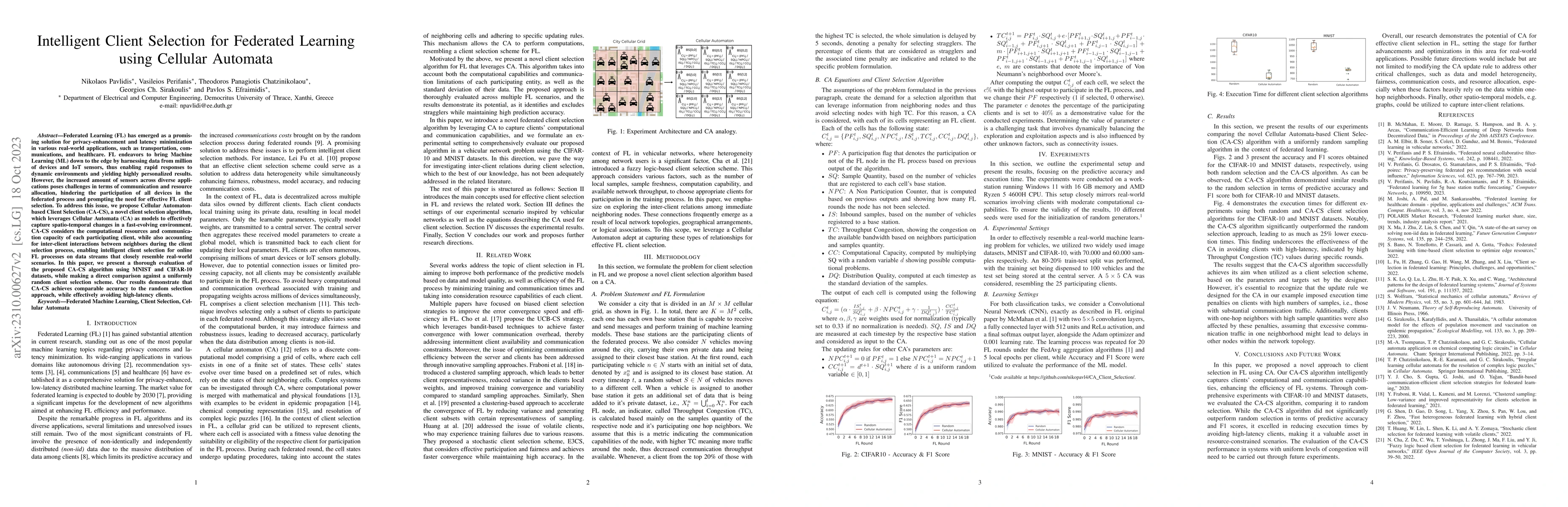 Thumbnail for Intelligent Client Selection for Federated Learning using Cellular
  Automata
