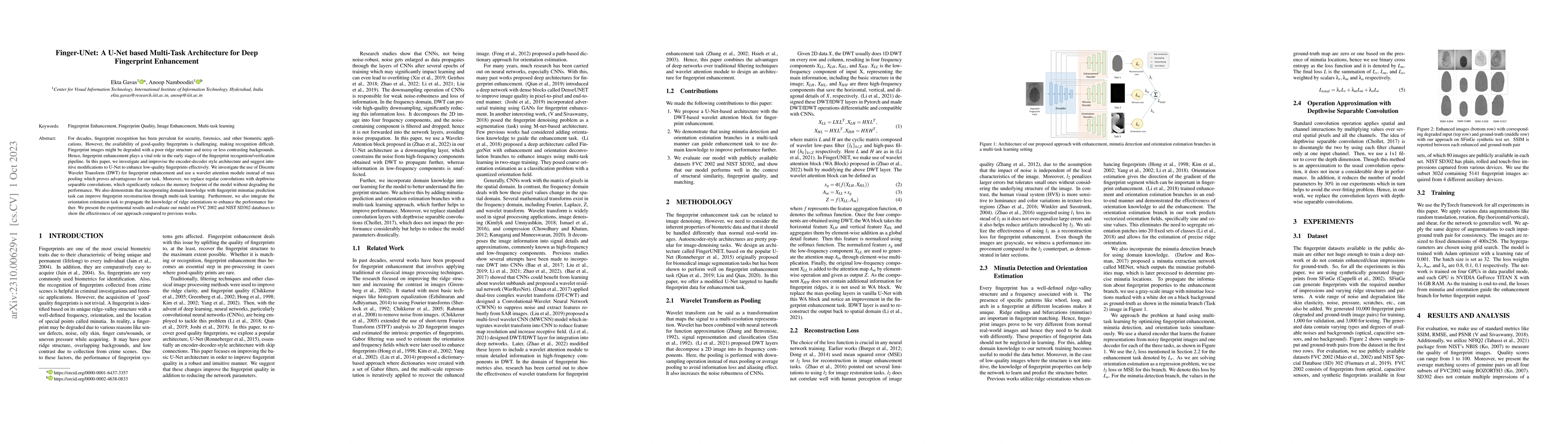 Thumbnail for Finger-UNet: A U-Net based Multi-Task Architecture for Deep Fingerprint
  Enhancement