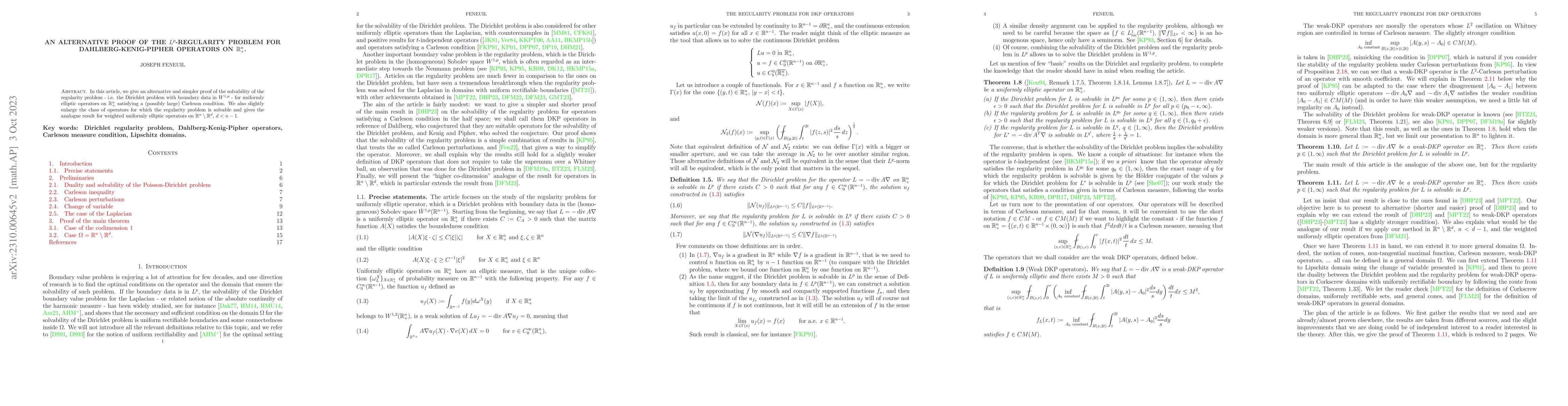 Thumbnail for An alternative proof of the $L^p$-regularity problem for
  Dahlberg-Kenig-Pipher operators on $\mathbb R^n_+$