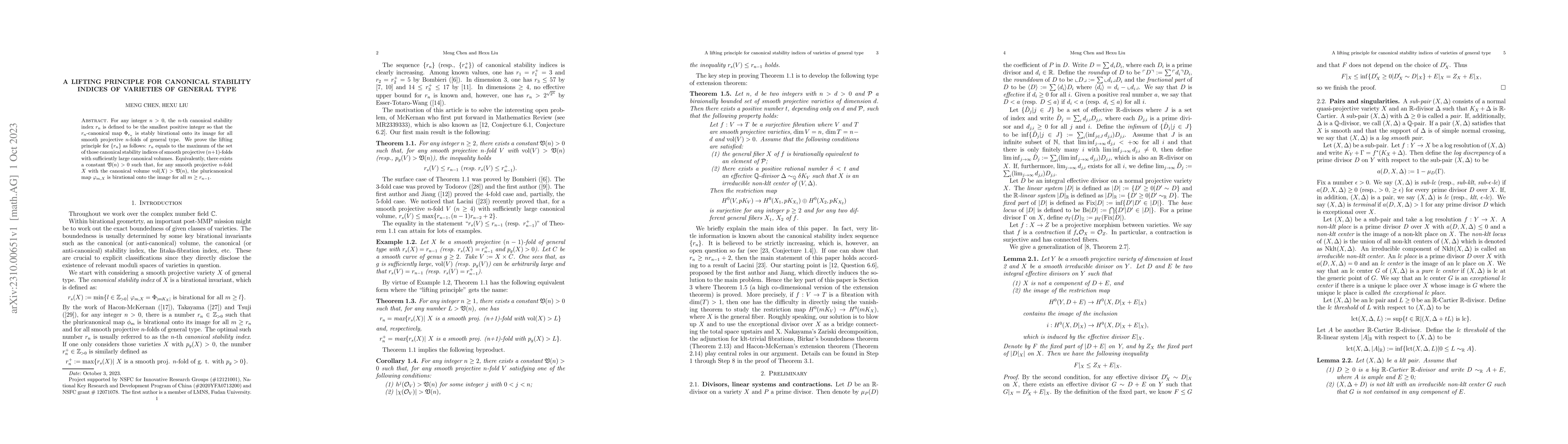 Thumbnail for A lifting principle for canonical stability indices of varieties of
  general type