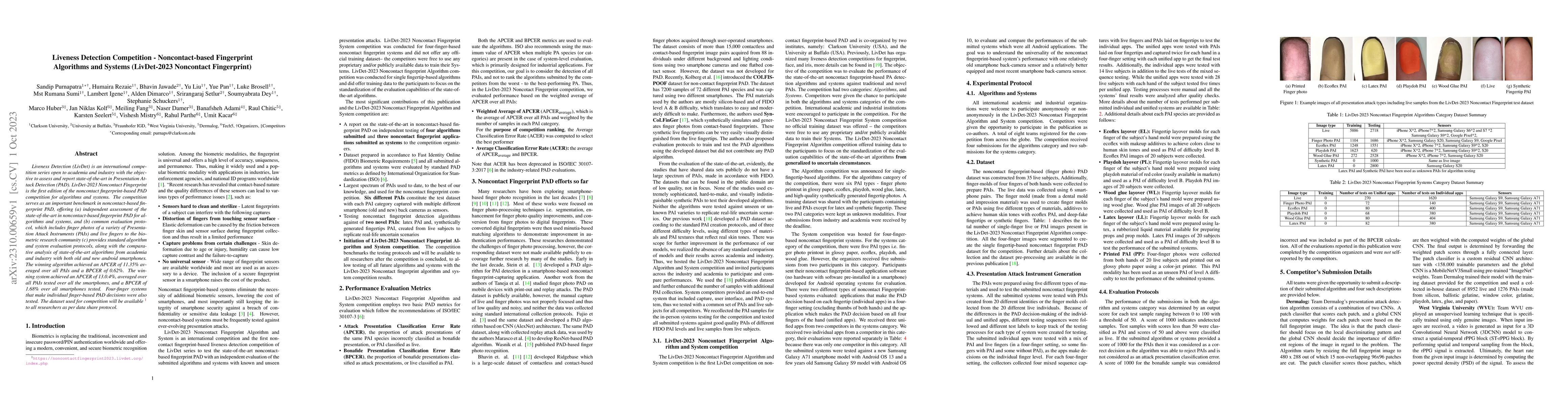 Thumbnail for Liveness Detection Competition -- Noncontact-based Fingerprint
  Algorithms and Systems (LivDet-2023 Noncontact Fingerprint)