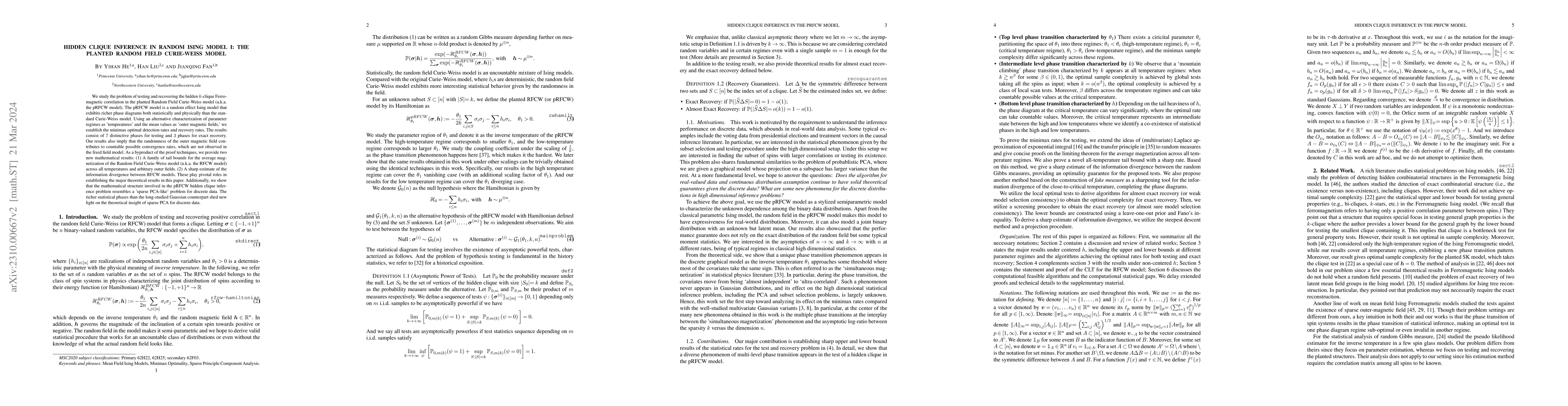 Thumbnail for Hidden Clique Inference in Random Ising Model I: the planted random
  field Curie-Weiss model