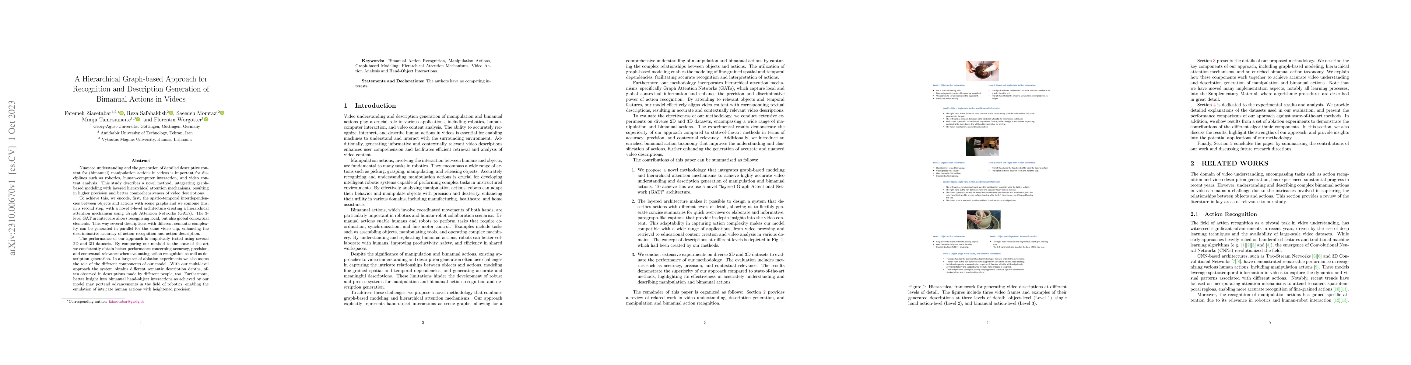 Thumbnail for A Hierarchical Graph-based Approach for Recognition and Description
  Generation of Bimanual Actions in Videos
