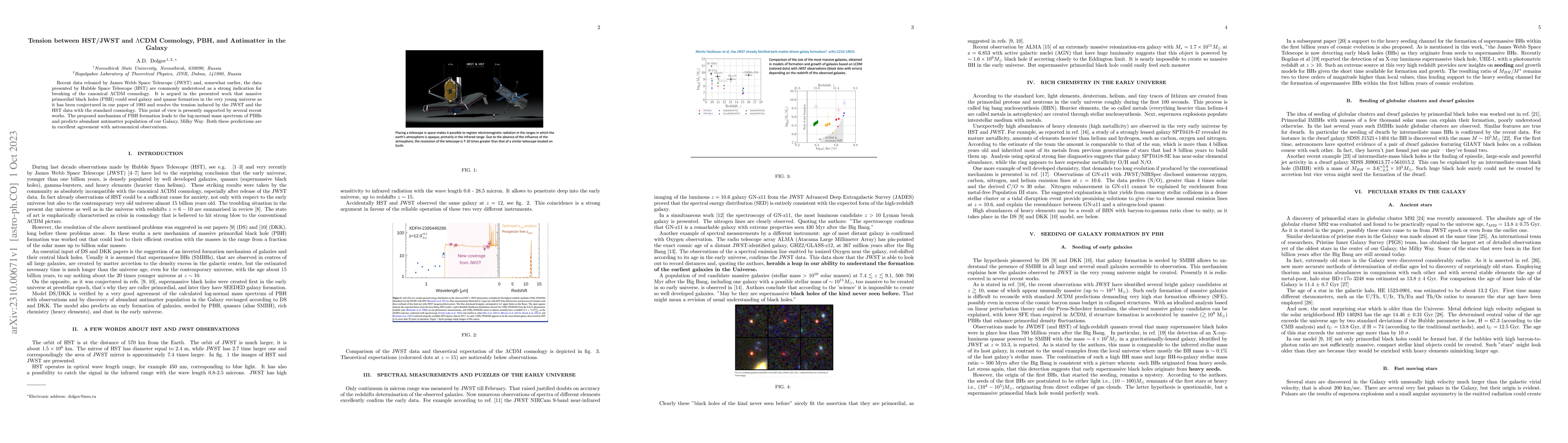 Thumbnail for Tension between HST/JWST and $\Lambda$CDM Cosmology, PBH, and Antimatter
  in the Galaxy
