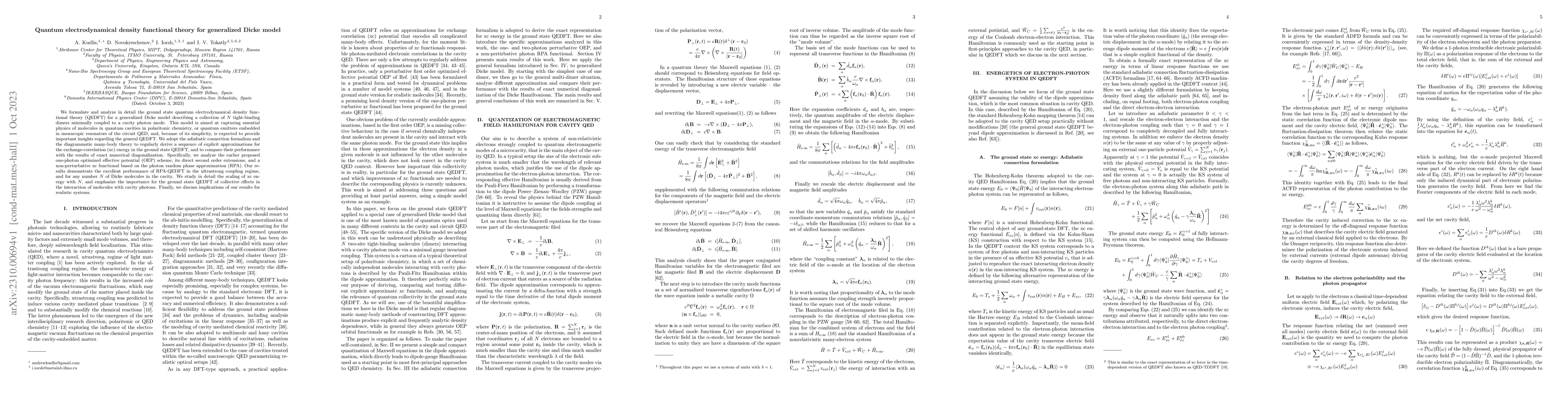 Thumbnail for Quantum electrodynamical density functional theory for generalized Dicke
  model