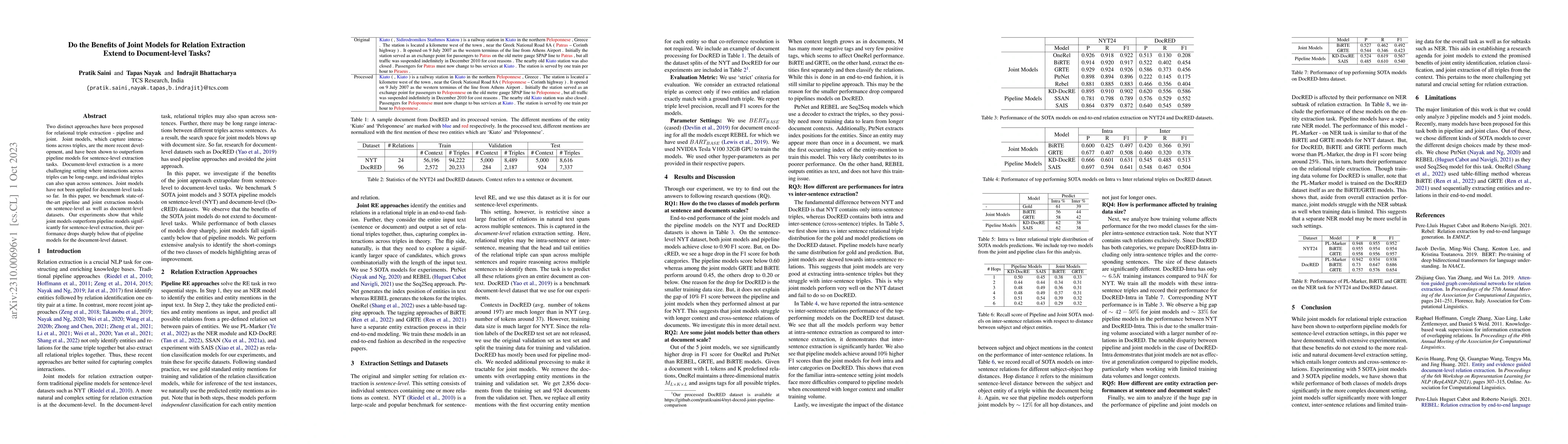 Thumbnail for Do the Benefits of Joint Models for Relation Extraction Extend to
  Document-level Tasks?