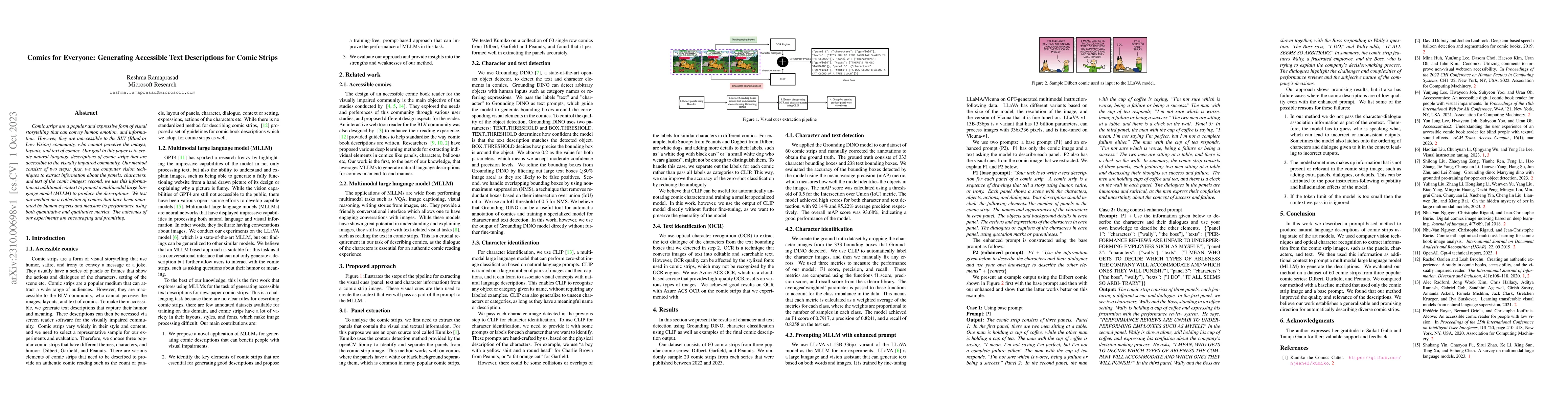 Thumbnail for Comics for Everyone: Generating Accessible Text Descriptions for Comic
  Strips