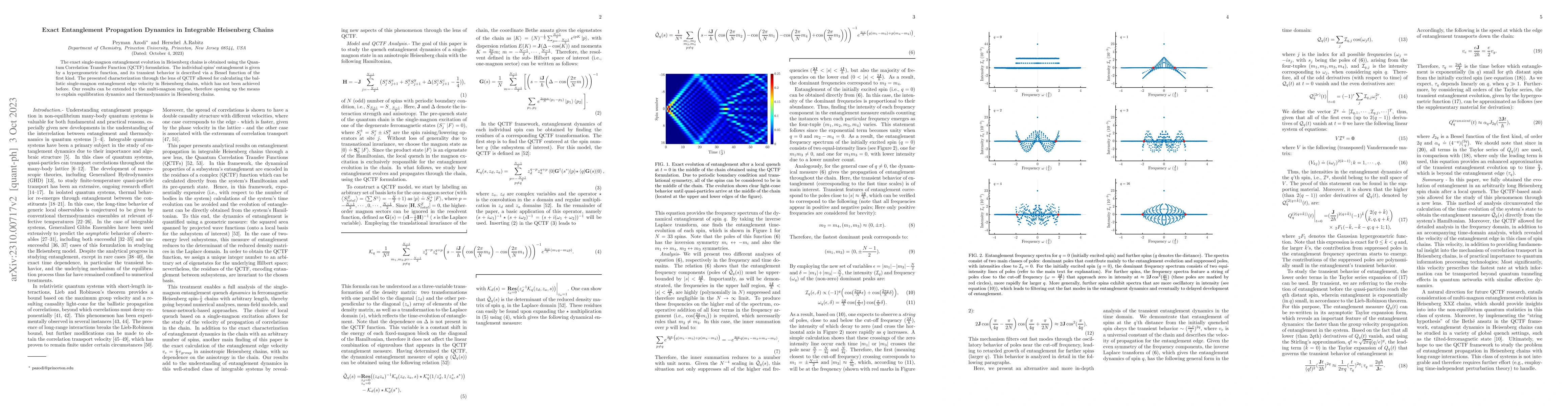 Thumbnail for Exact Entanglement Propagation Dynamics in Integrable Heisenberg Chains
