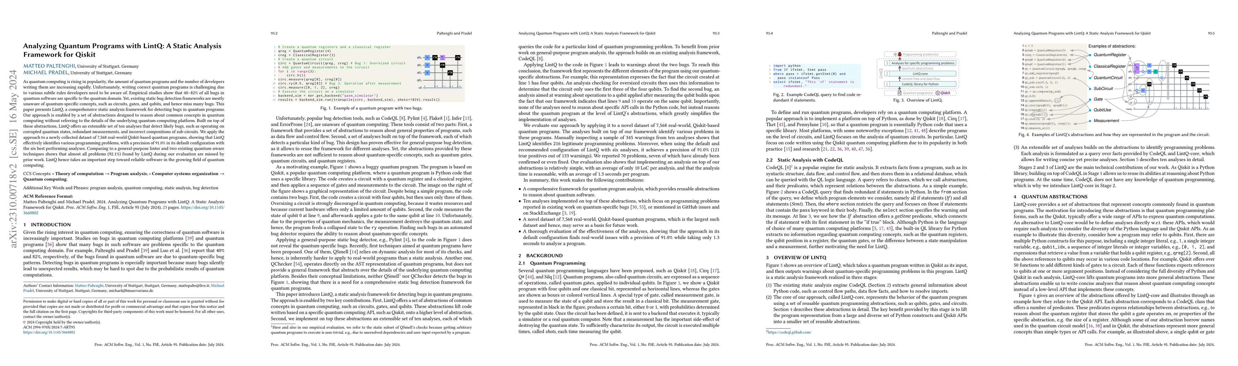 Thumbnail for Analyzing Quantum Programs with LintQ: A Static Analysis Framework for
  Qiskit