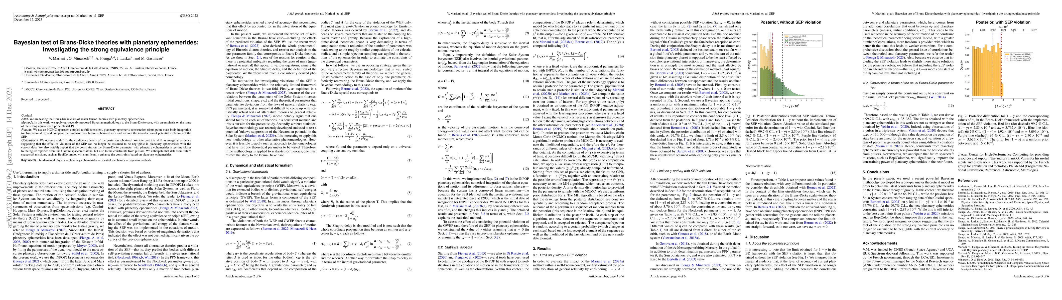 Thumbnail for Bayesian test of Brans-Dicke theories with planetary ephemerides:
  Investigating the strong equivalence principle