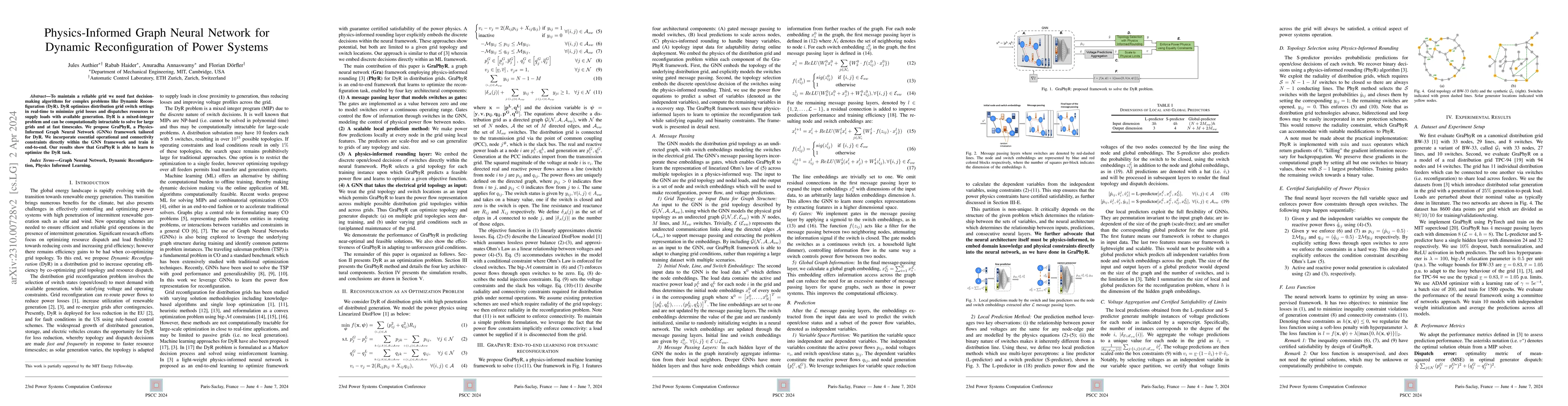 Thumbnail for Physics-Informed Graph Neural Network for Dynamic Reconfiguration of
  Power Systems