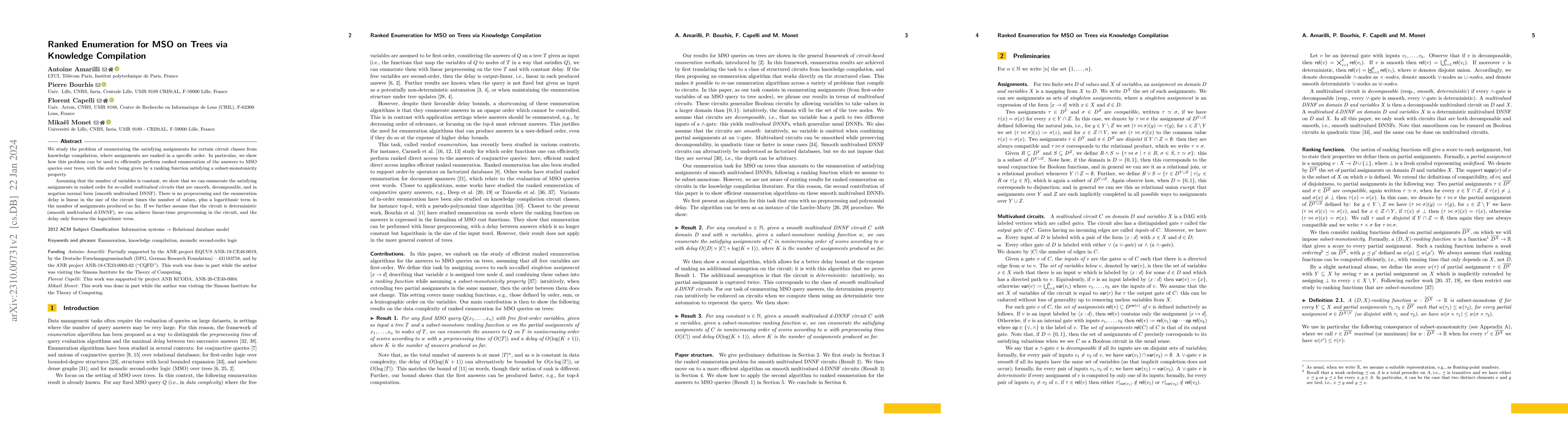 Thumbnail for Ranked Enumeration for MSO on Trees via Knowledge Compilation
