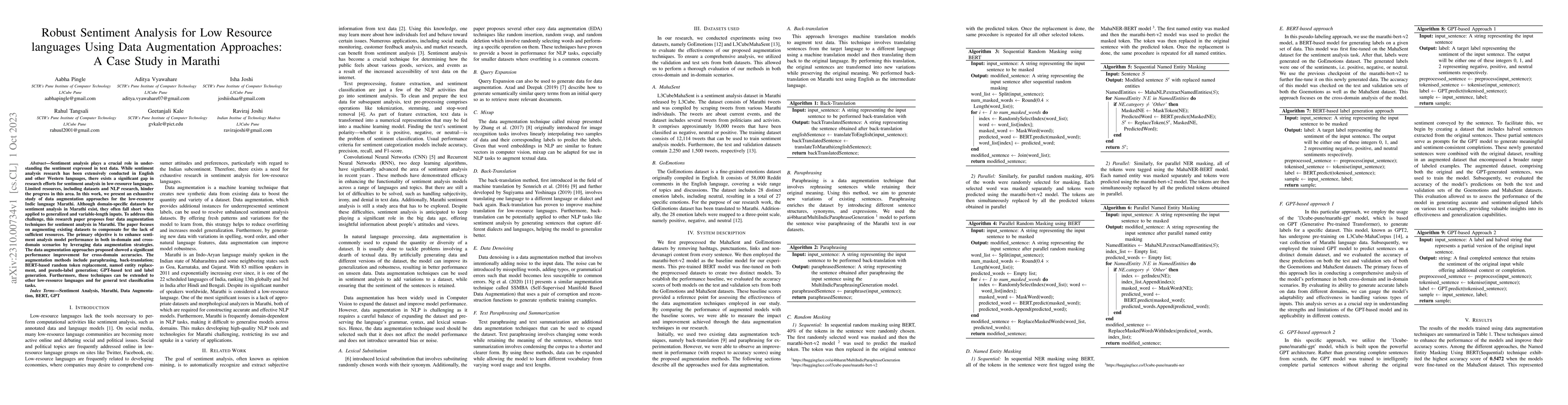 Thumbnail for Robust Sentiment Analysis for Low Resource languages Using Data
  Augmentation Approaches: A Case Study in Marathi