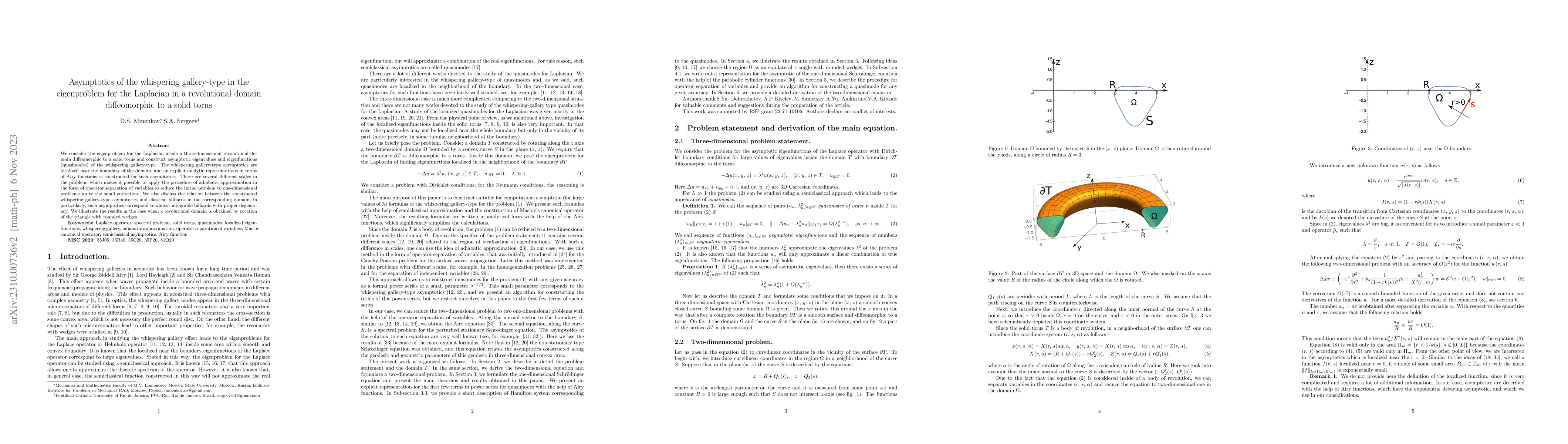 Thumbnail for Asymptotics of the whispering gallery-type in the eigenproblem for the
  Laplacian in a revolutional domain diffeomorphic to a solid torus