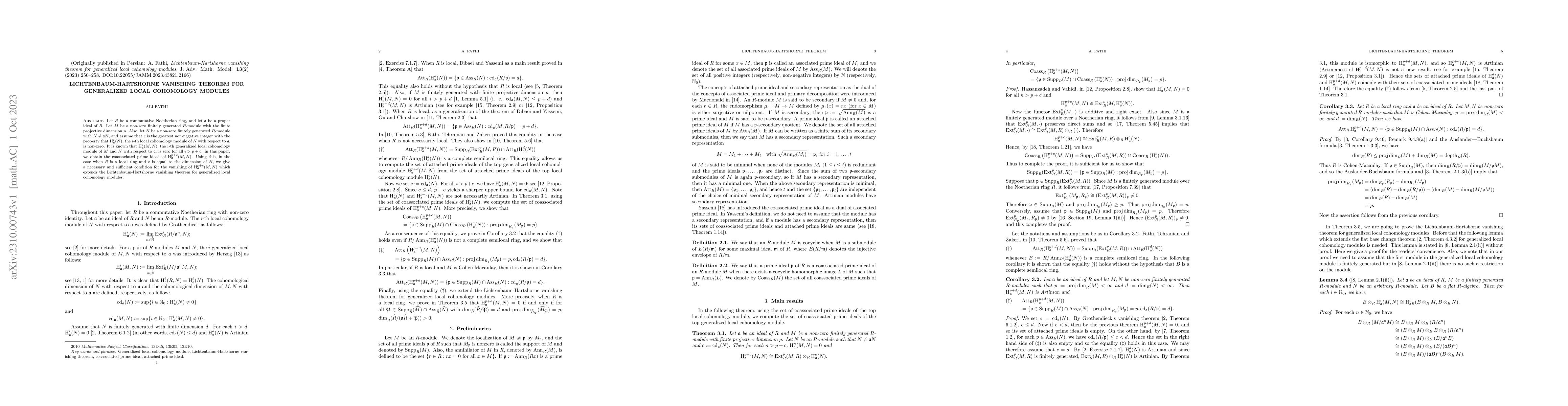 Thumbnail for Lichtenbaum-Hartshorne vanishing theorem for generalized local
  cohomology modules