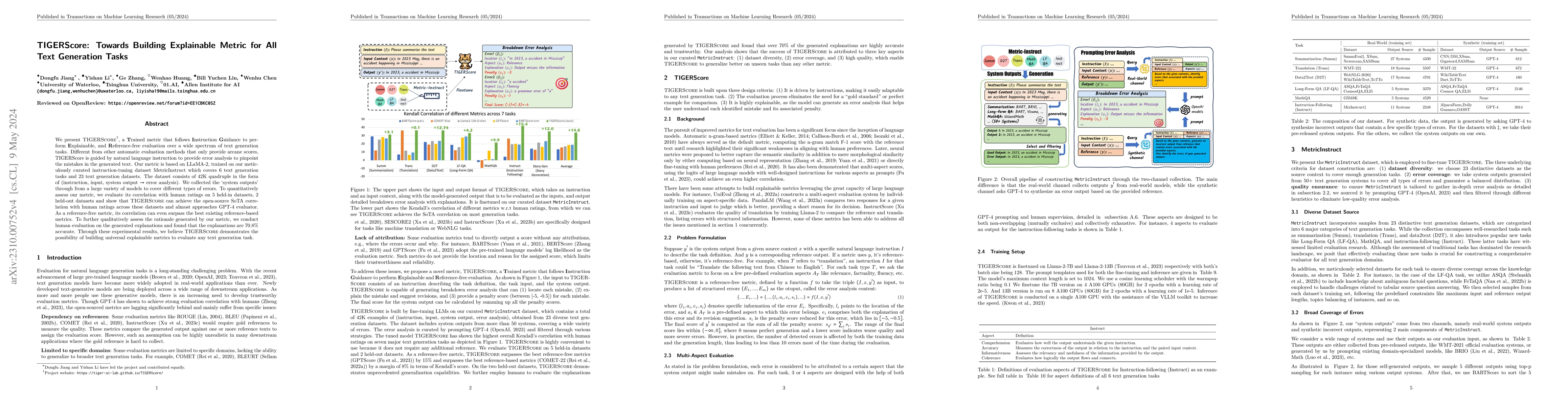 Thumbnail for TIGERScore: Towards Building Explainable Metric for All Text Generation
  Tasks