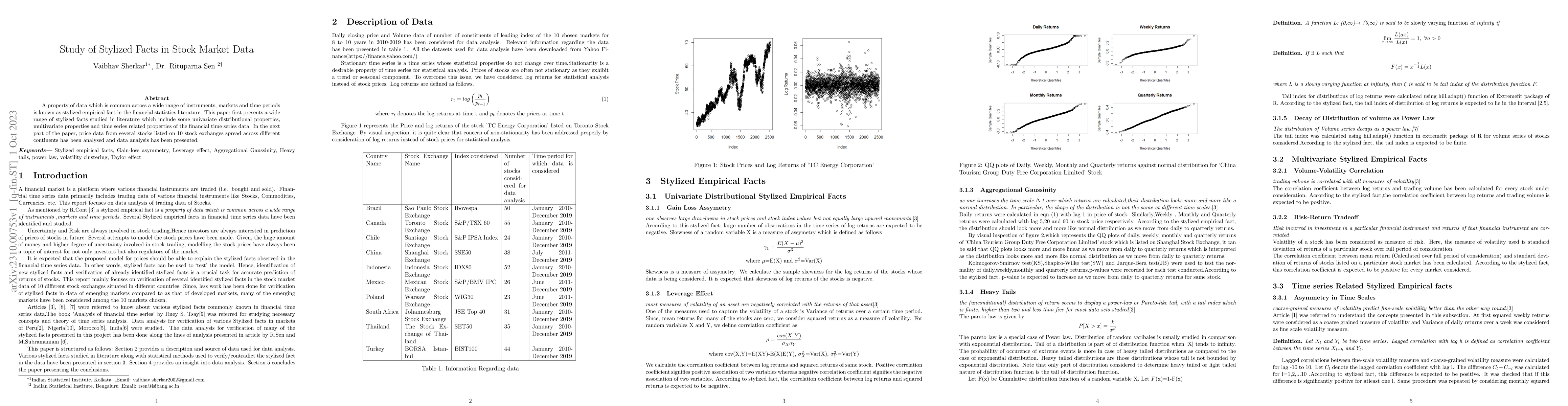 Thumbnail for Study of Stylized Facts in Stock Market Data
