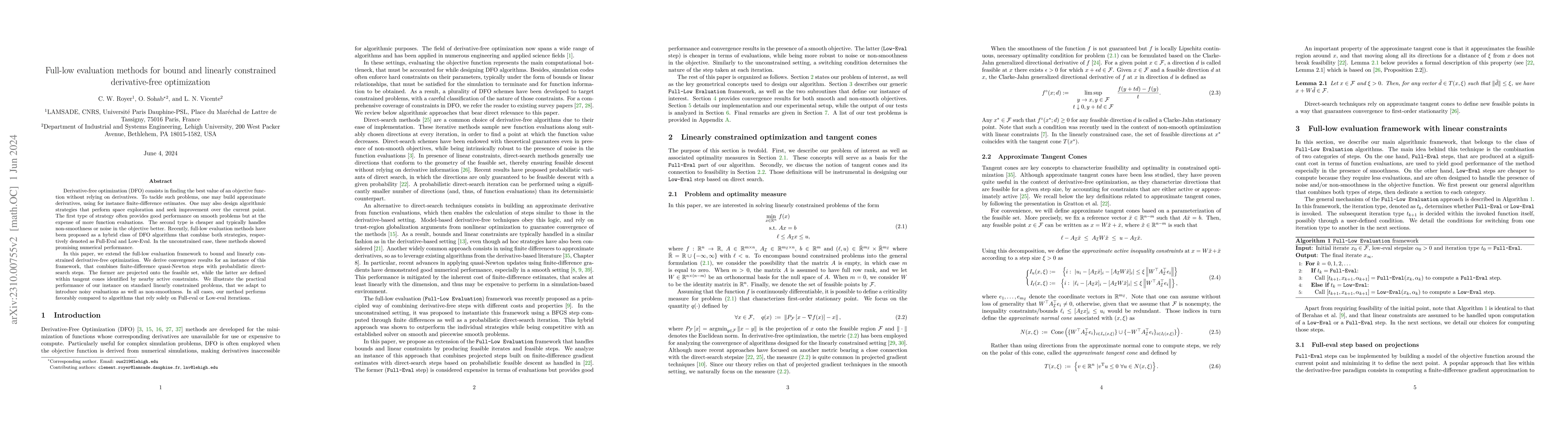 Thumbnail for Full-Low Evaluation Methods For Bound and Linearly Constrained
  Derivative-Free Optimization