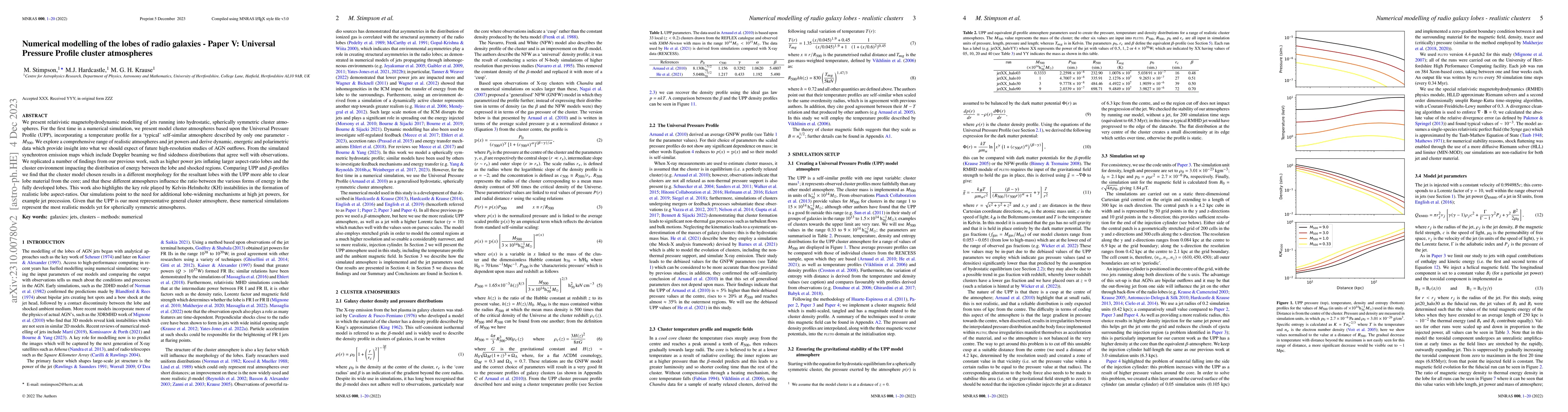 Thumbnail for Numerical modelling of the lobes of radio galaxies -- Paper V: Universal
  Pressure Profile cluster atmospheres