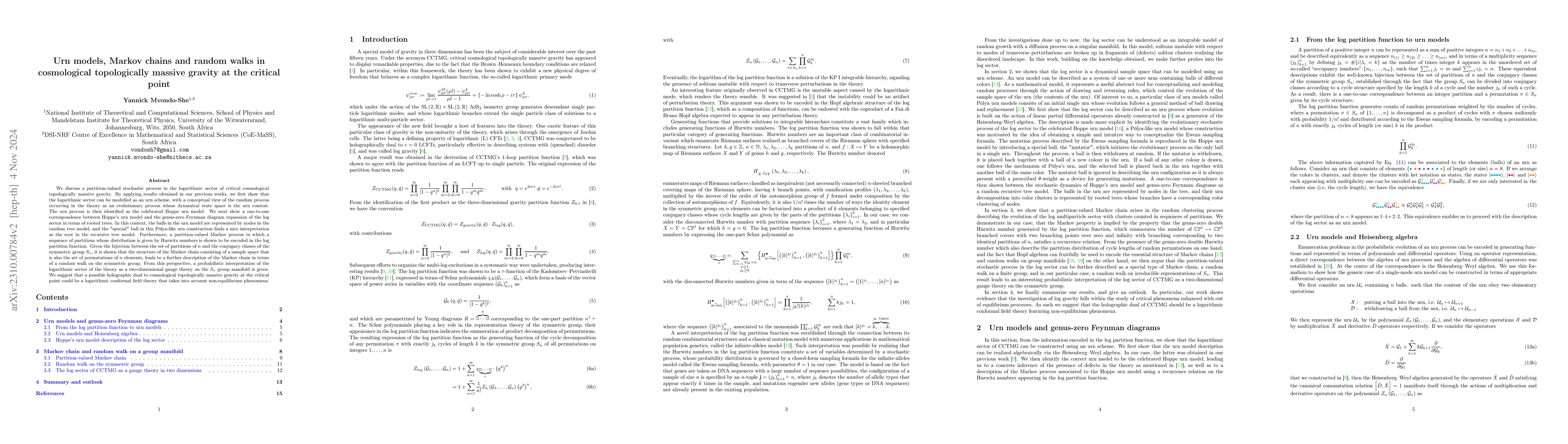 Thumbnail for Urn models, Markov chains and random walks in cosmological topologically
  massive gravity at the critical point