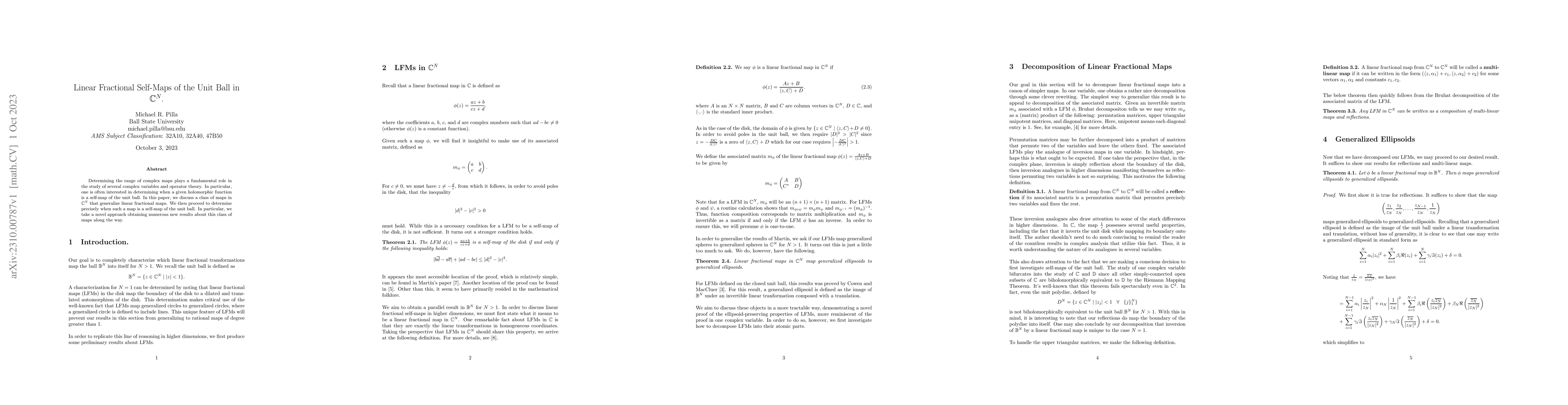 Thumbnail for Linear Fractional Self-Maps of the Unit Ball in $\mathbb{C}^N$