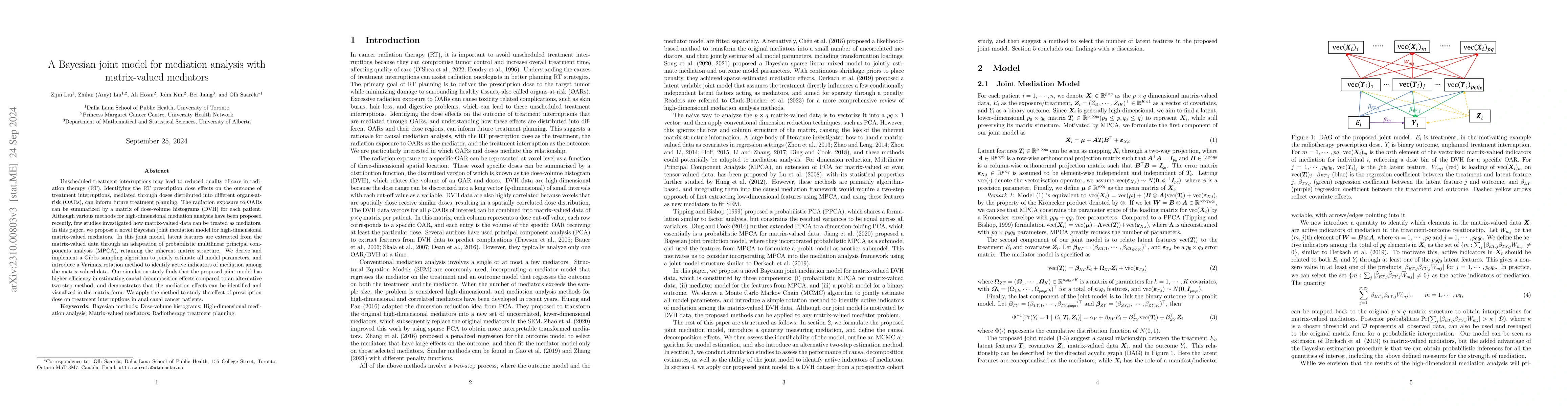 Thumbnail for A Bayesian joint model for mediation analysis with matrix-valued
  mediators