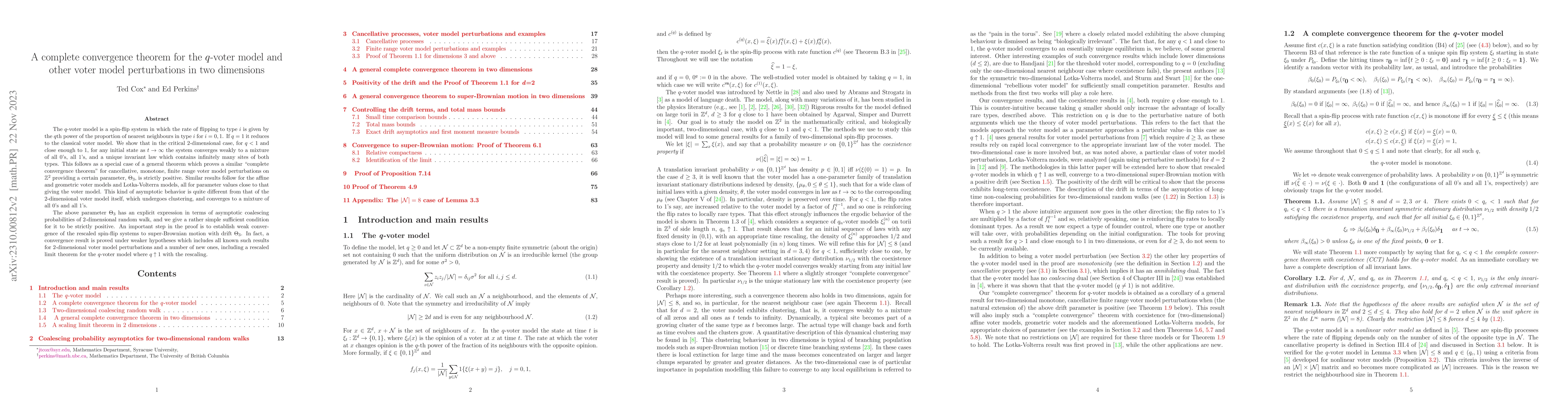 Thumbnail for A complete convergence theorem for the q-voter model and other voter
  model perturbations in two dimensions