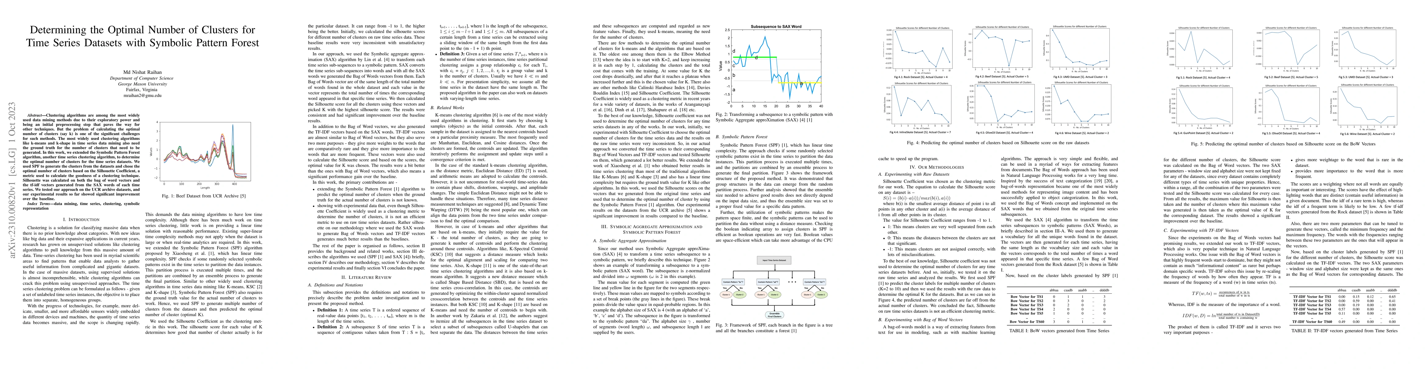 Thumbnail for Determining the Optimal Number of Clusters for Time Series Datasets with
  Symbolic Pattern Forest