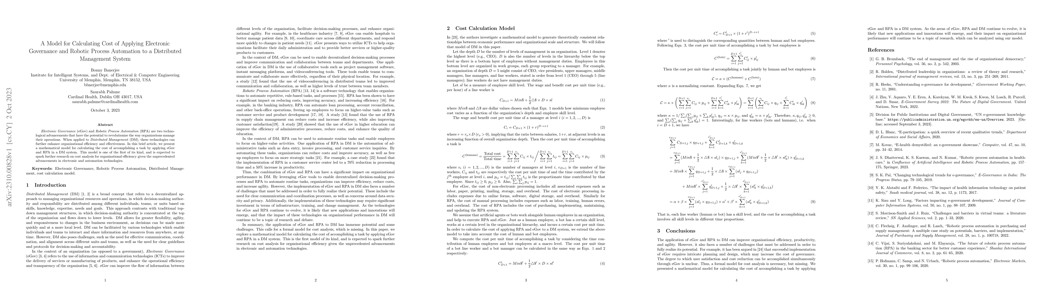Thumbnail for A Model for Calculating Cost of Applying Electronic Governance and
  Robotic Process Automation to a Distributed Management System