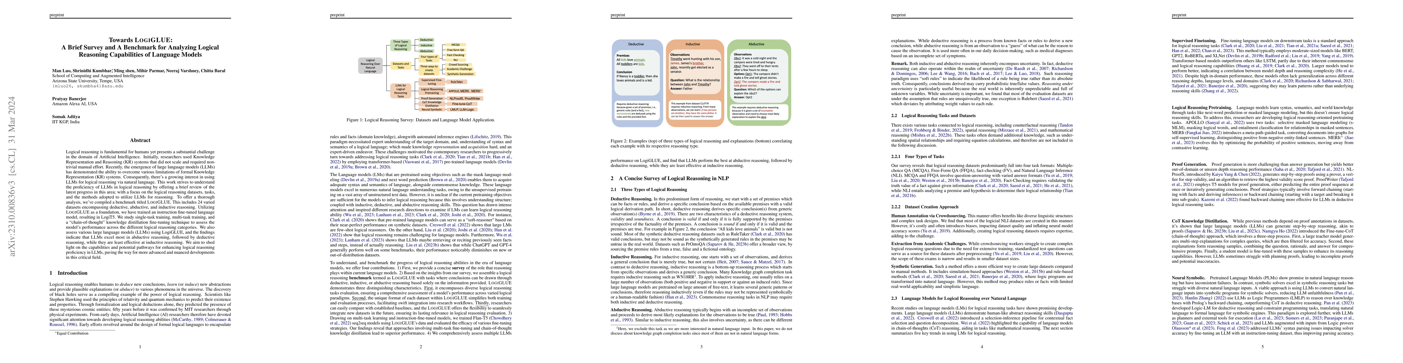 Thumbnail for Towards LogiGLUE: A Brief Survey and A Benchmark for Analyzing Logical
  Reasoning Capabilities of Language Models